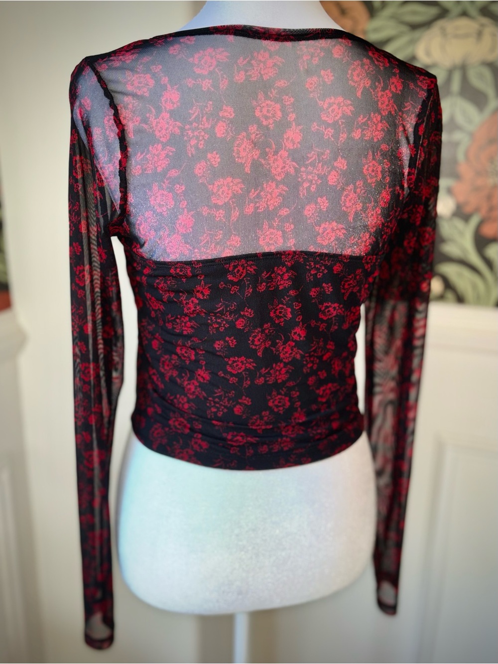 Hollister Mesh Sleeve Floral Corset Crop Top Romantic Whimsigoth - Picture 7 of 10